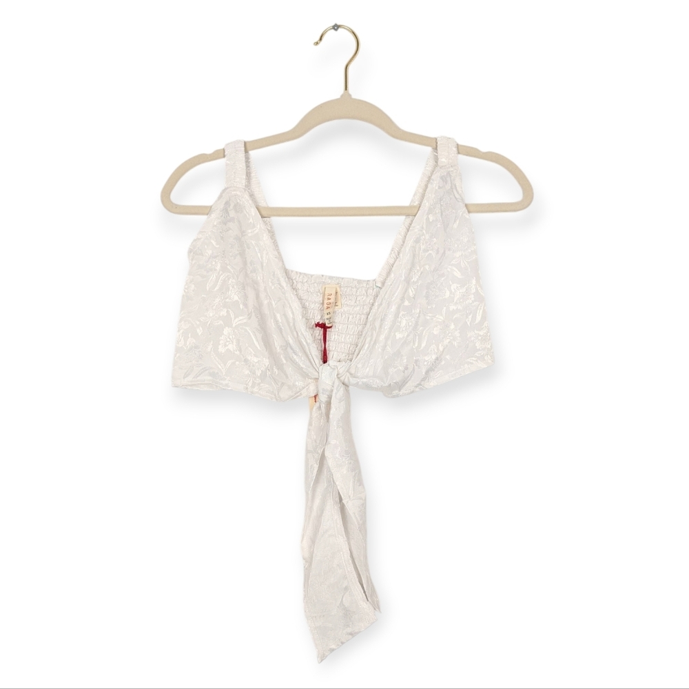NWT RAGA White Floral Tie Front Crop Top Size XS